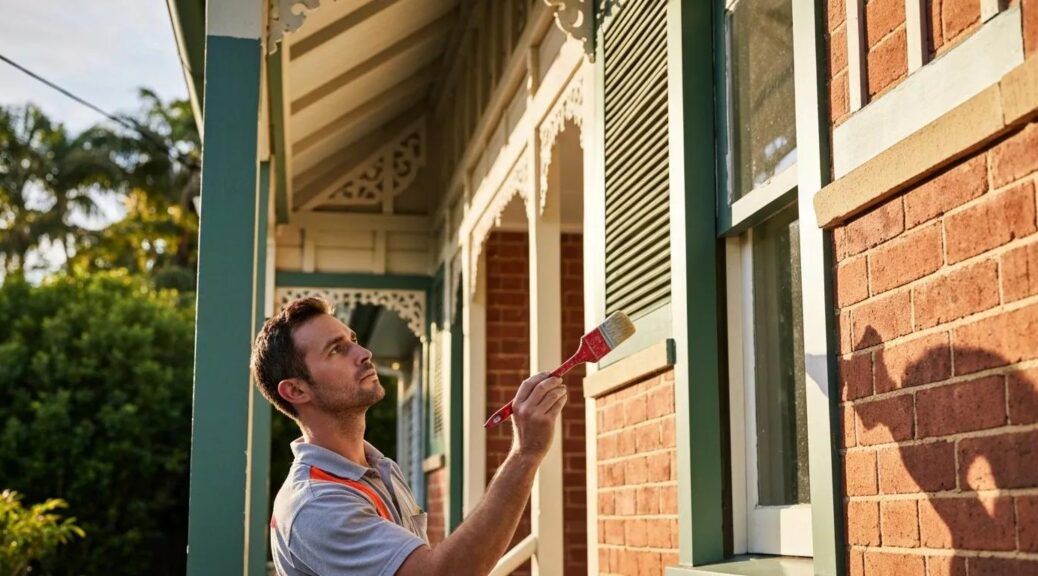 Professional painter working on a classic Queenslander home in Coorparoo, showcasing expert painting services