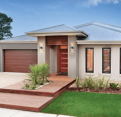 Modern residential property with fresh exterior paint, inviting entrance, landscaped garden, and wooden deck, enhancing curb appeal for rental market.