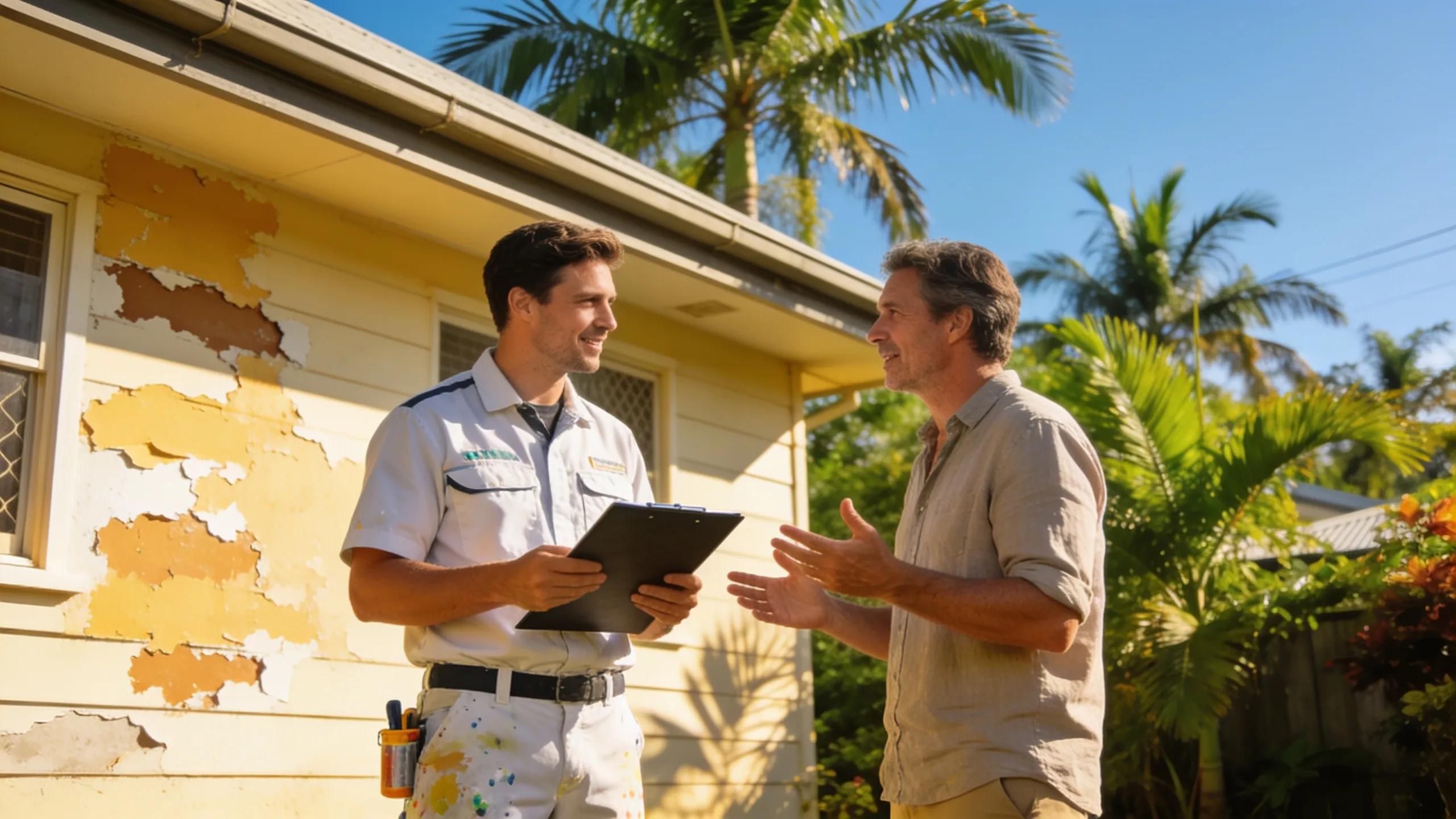 Painter discussing exterior project details with homeowner in Brisbane